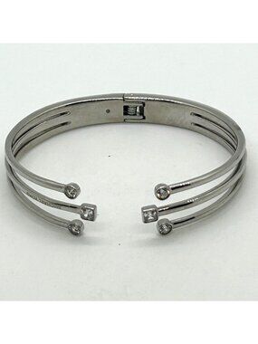 Michael Kors Modern Brilliance Silver Tone Triple Strand Crystal Hinge Bracelet